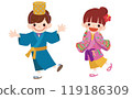 Vector illustration of a child wearing Okinawa Ryusou kimono 119186309