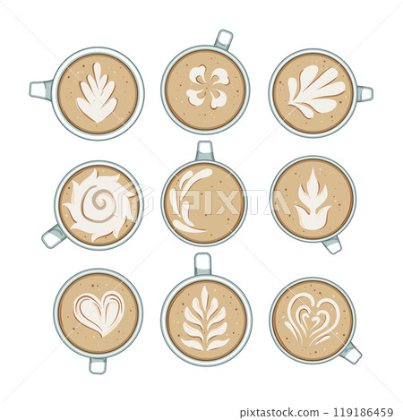 latte art coffee set cartoon vector illustration latte art coffee set cartoon vector illustration 119186459