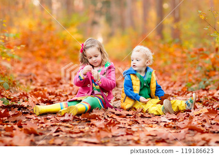 Kids playing in autumn park Kids playing in autumn park 119186623
