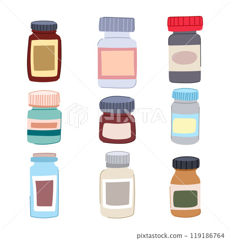 pill bottle set cartoon vector illustration 119186764