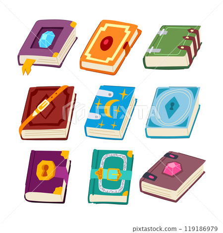 fantasy book set cartoon vector illustration fantasy book set cartoon vector illustration 119186979