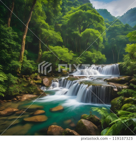 waterfall in the deep rain forest 119187323