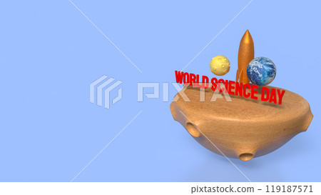 The rocket and earth for world science day concept 3d rendering. The rocket and earth for world science day concept 3d rendering. 119187571