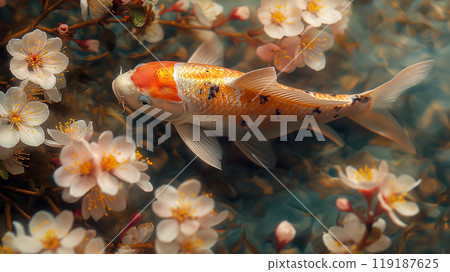 Carp in a Japanese-style garden Carp in a Japanese-style garden 119187625
