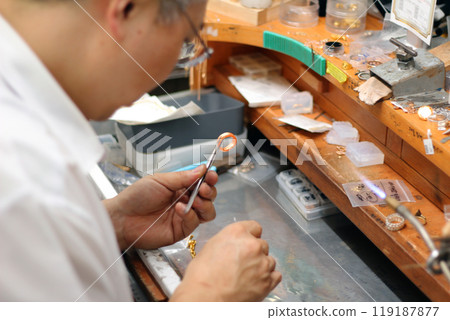 Gyeongsangnam-do, Jinju-si, Republic of Korea, October 11, 2024: Mr. Kim Myeong-su, the CEO of Jeonggeumgil Metalworking, is a person who lends gold to film companies. Gyeongsangnam-do, Jinju-si, Republic of Korea, October 11, 2024: Mr. Kim Myeong-su, the CEO of Jeonggeumgil Metalworking, is a person who lends gold to film companies. 119187877