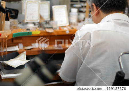 Gyeongsangnam-do, Jinju-si, Republic of Korea, October 11, 2024: Mr. Kim Myeong-su, the CEO of Jeonggeumgil Metalworking, is a person who lends gold to film companies. Gyeongsangnam-do, Jinju-si, Republic of Korea, October 11, 2024: Mr. Kim Myeong-su, the CEO of Jeonggeumgil Metalworking, is a person who lends gold to film companies. 119187878
