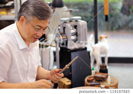 Gyeongsangnam-do, Jinju-si, Republic of Korea, October 11, 2024: Mr. Kim Myeong-su, the CEO of Jeonggeumgil Metalworking, is a person who lends gold to film companies. 119187885