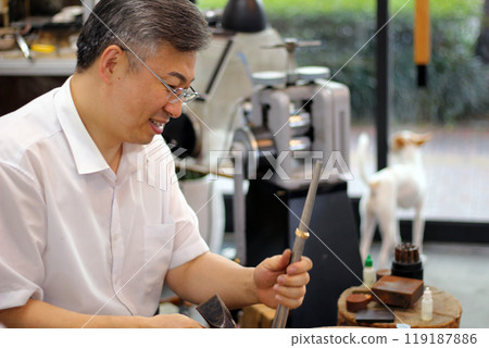 Gyeongsangnam-do, Jinju-si, Republic of Korea, October 11, 2024: Mr. Kim Myeong-su, the CEO of Jeonggeumgil Metalworking, is a person who lends gold to film companies. 119187886