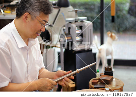 Gyeongsangnam-do, Jinju-si, Republic of Korea, October 11, 2024: Mr. Kim Myeong-su, the CEO of Jeonggeumgil Metalworking, is a person who lends gold to film companies. 119187887