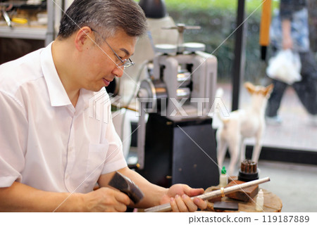 Gyeongsangnam-do, Jinju-si, Republic of Korea, October 11, 2024: Mr. Kim Myeong-su, the CEO of Jeonggeumgil Metalworking, is a person who lends gold to film companies. 119187889