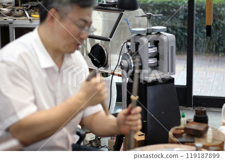 Gyeongsangnam-do, Jinju-si, Republic of Korea, October 11, 2024: Mr. Kim Myeong-su, the CEO of Jeonggeumgil Metalworking, is a person who lends gold to film companies. 119187899