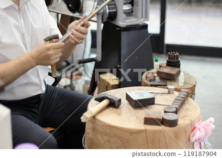 Gyeongsangnam-do, Jinju-si, Republic of Korea, October 11, 2024: Mr. Kim Myeong-su, the CEO of Jeonggeumgil Metalworking, is a person who lends gold to film companies. 119187904