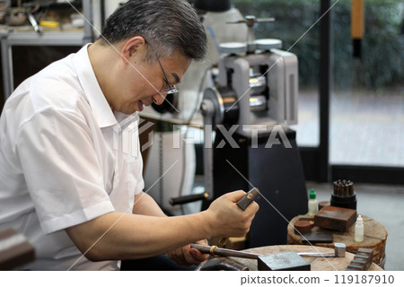 Gyeongsangnam-do, Jinju-si, Republic of Korea, October 11, 2024: Mr. Kim Myeong-su, the CEO of Jeonggeumgil Metalworking, is a person who lends gold to film companies. 119187910