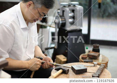Gyeongsangnam-do, Jinju-si, Republic of Korea, October 11, 2024: Mr. Kim Myeong-su, the CEO of Jeonggeumgil Metalworking, is a person who lends gold to film companies. 119187926