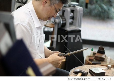 Gyeongsangnam-do, Jinju-si, Republic of Korea, October 11, 2024: Mr. Kim Myeong-su, the CEO of Jeonggeumgil Metalworking, is a person who lends gold to film companies. 119187927
