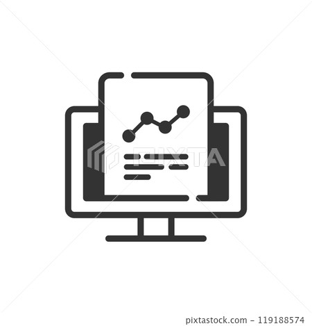 計算機上顯示的文件/報告的黑白圖示(折線圖) 計算機上顯示的文件/報告的黑白圖示(折線圖) 119188574
