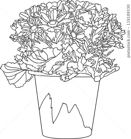 Coloring book, flower pot illustration, transparent background 119189330