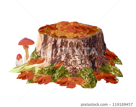 帶有落葉的樹樁(死樹樁)蘑菇 帶有落葉的樹樁(死樹樁)蘑菇 119189457