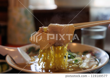 Mountain vegetable Chinese noodles at a shrine restaurant (Aomori Prefecture) Mountain vegetable Chinese noodles at a shrine restaurant (Aomori Prefecture) 119189577