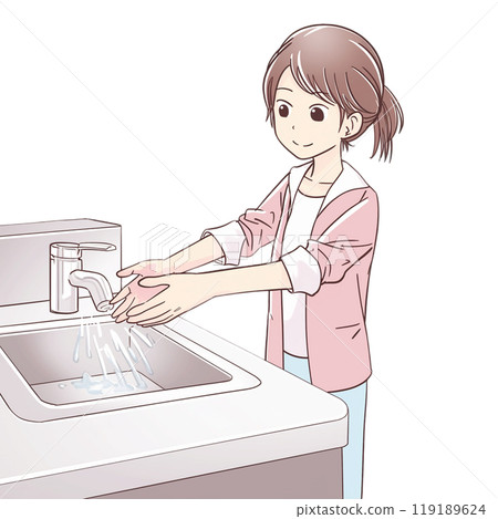A woman washing her hands to prevent colds 119189624