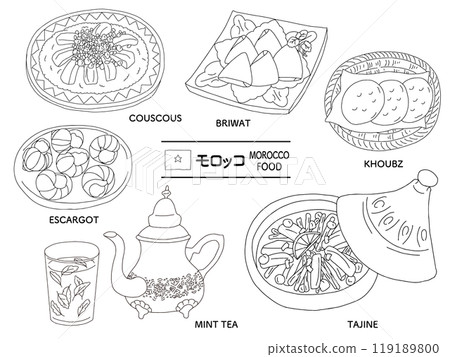Moroccan cuisine hand-drawn illustration set_line drawing 119189800