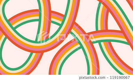 Retro abstract pattern with rainbow colors stripes and loops. Colorful groovy cartoon background Retro abstract pattern with rainbow colors stripes and loops. Colorful groovy cartoon background 119190067