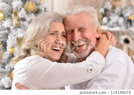 couple old and mature seniors enjoying and having fun together celebrating the new year couple old and mature seniors enjoying and having fun together celebrating the new year 119190078