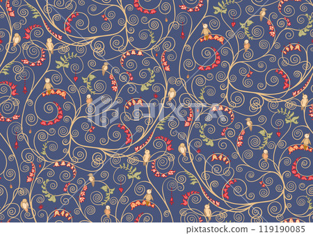 Tree branches with birds, inspired by Gustav Klimt's tree of life 119190085