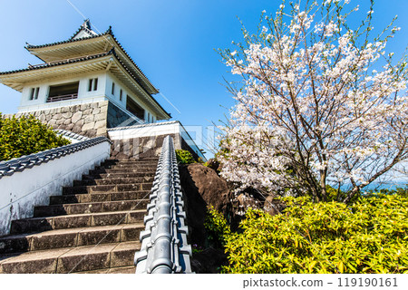 Cherry blossoms at the Takezaki Castle ruins observation deck [Takezaki, Tara-cho, Fujitsu-gun, Saga Prefecture] 119190161