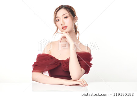 Beautiful young asian woman with clean fresh skin on white background, Face care, Facial treatment, Cosmetology, beauty and spa, Asian women portrait. 119190198