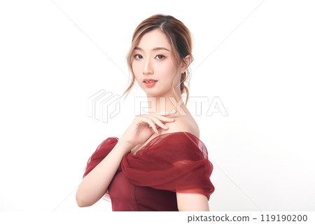 Beautiful young asian woman with clean fresh skin on white background, Face care, Facial treatment, Cosmetology, beauty and spa, Asian women portrait. 119190200