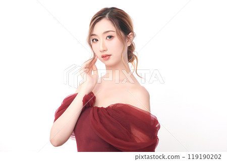 Beautiful young asian woman with clean fresh skin on white background, Face care, Facial treatment, Cosmetology, beauty and spa, Asian women portrait. 119190202