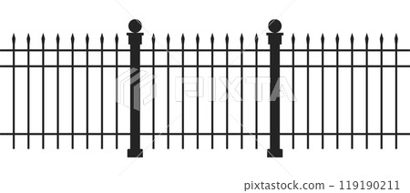 Wrought iron fence with pointed tops. Vector illustration Wrought iron fence with pointed tops. Vector illustration 119190211