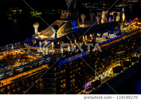 長崎港客船出發（海洋光譜號）從女神大橋照亮的夜景【長崎市】 119190270