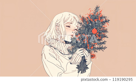 Woman with Christmas flowers Woman with Christmas flowers 119190295