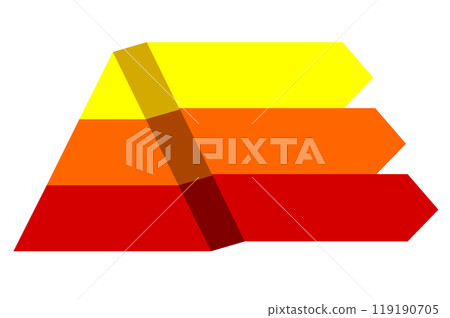 Infographic of yellow and red triangles divided and cut into thirds and space for text, Pyramid shape made of three layers for presenting business ideas or disparity and statistical data Infographic of yellow and red triangles divided and cut into thirds and space for text, Pyramid shape made of three layers for presenting business ideas or disparity and statistical data 119190705