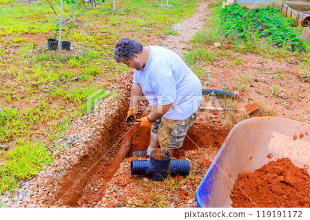 Replace underground storm sewers in trenches groundwater system after damaged storm drains 119191172