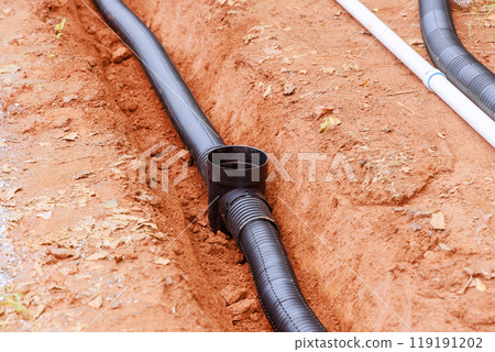 In open trenches, drainage pipes are laid for stormwater drainage 119191202