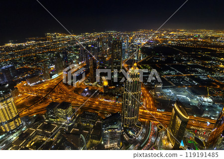 Aerial view of night Dubai Aerial view of night Dubai 119191485
