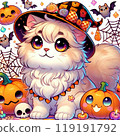一隻穿著萬聖節服裝的貓的照片 119191792