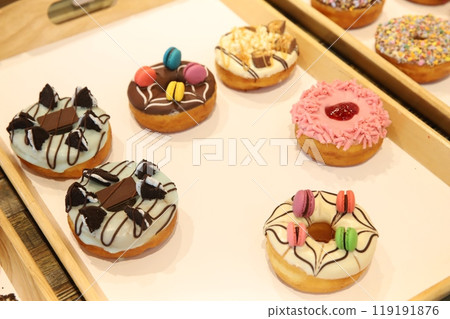 a donut dessert on display a donut dessert on display 119191876