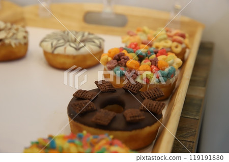 a donut dessert on display a donut dessert on display 119191880