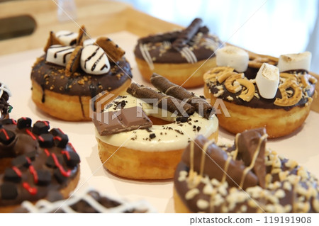 a donut dessert on display a donut dessert on display 119191908
