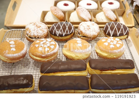 a donut dessert on display a donut dessert on display 119191923