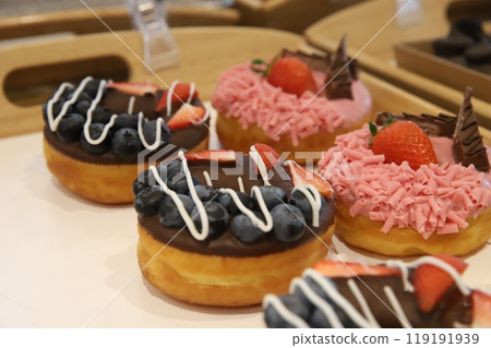 a donut dessert on display a donut dessert on display 119191939