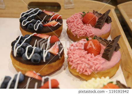 a donut dessert on display a donut dessert on display 119191942