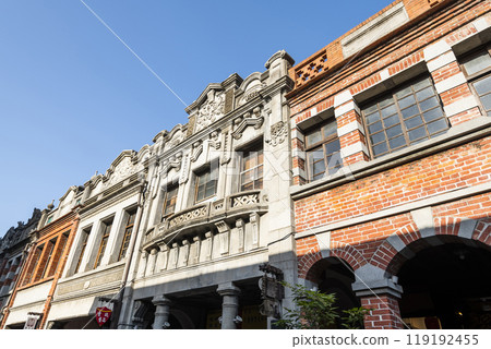 Building view of the Sanxia Old Street building in New Taipei City, Taiwan. The street is the baroque-style architecture built during Japanese rule.  119192455