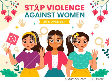 International Day for the Elimination of Violence Against Women Vector Illustration on 25 November with Girls and Flower Background Cartoon Design 119192859