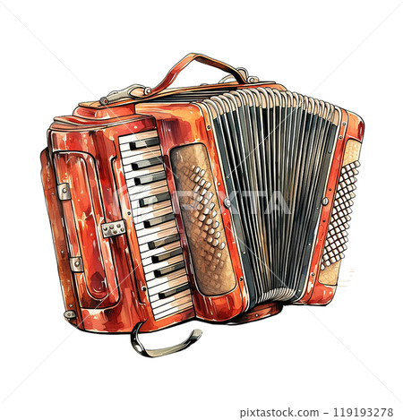 Colorful accordion on white isolated background. watercolor style. 119193278