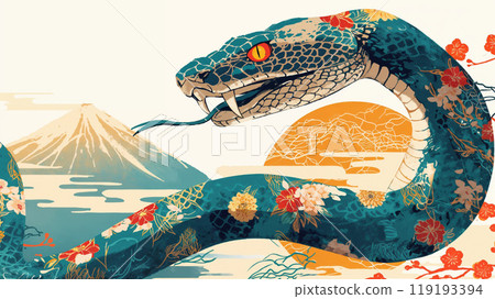 New Year's card material with snakes, mountains and Japanese patterns 119193394